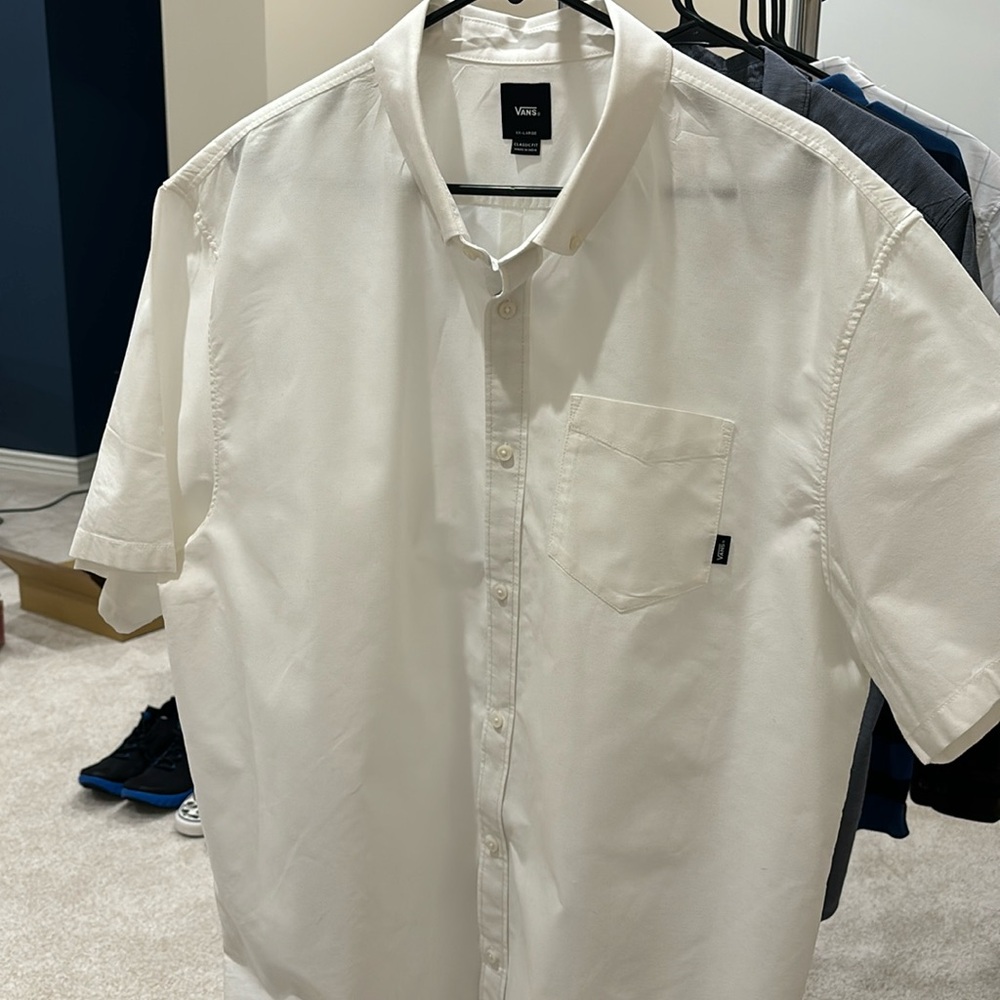 Vans Short Sleeve Button Down Shirt, All White Classic Fit XX-Large